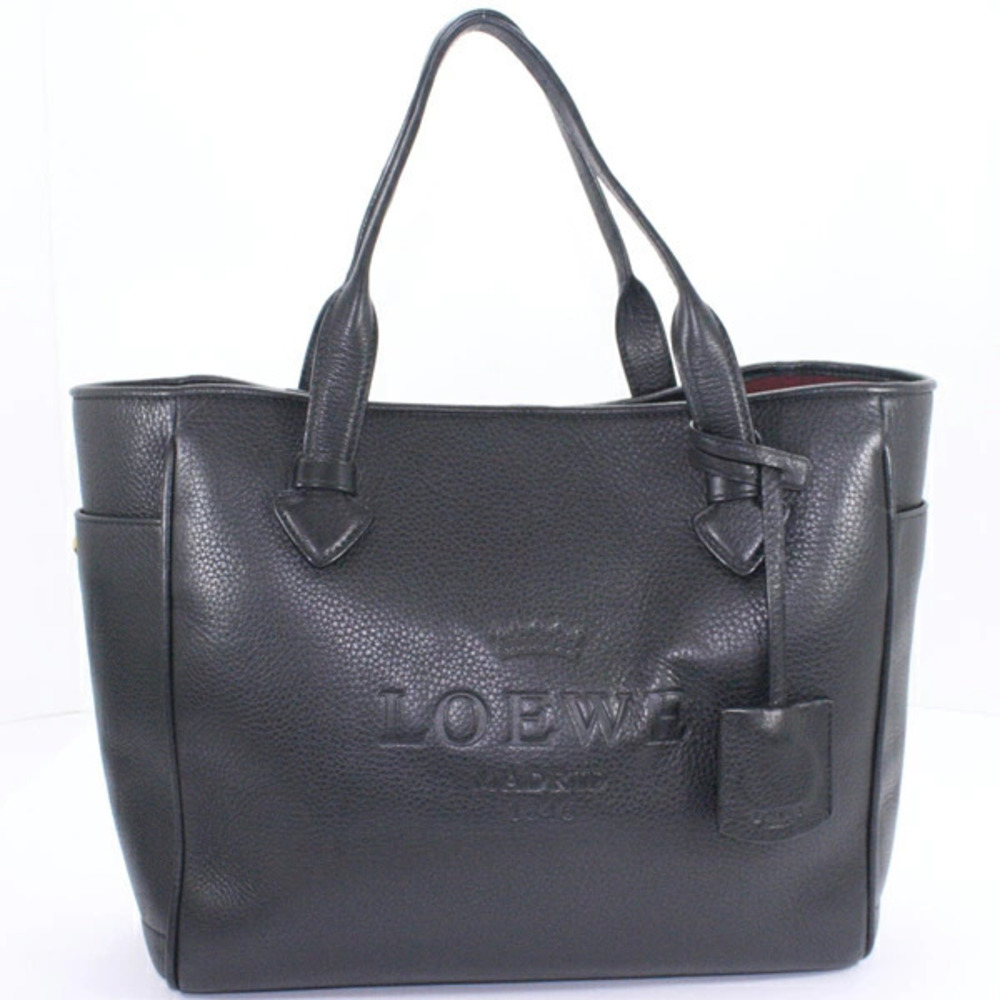 Loewe Tote Bag Heritage Handbag Embossed Black Leather